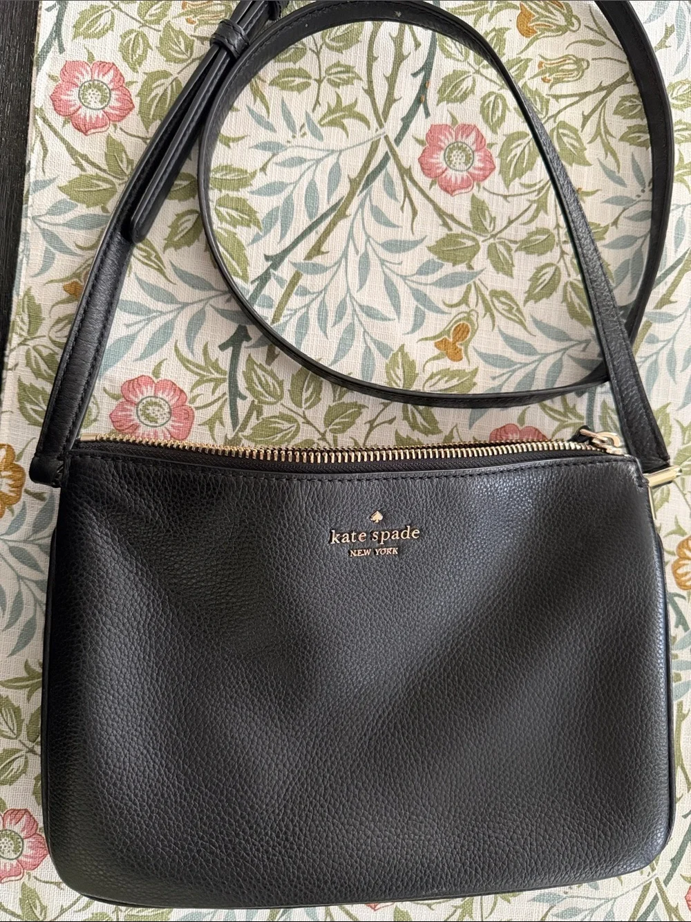 kate spade Black Pebbled Leather Crossbody with Gold Hardware